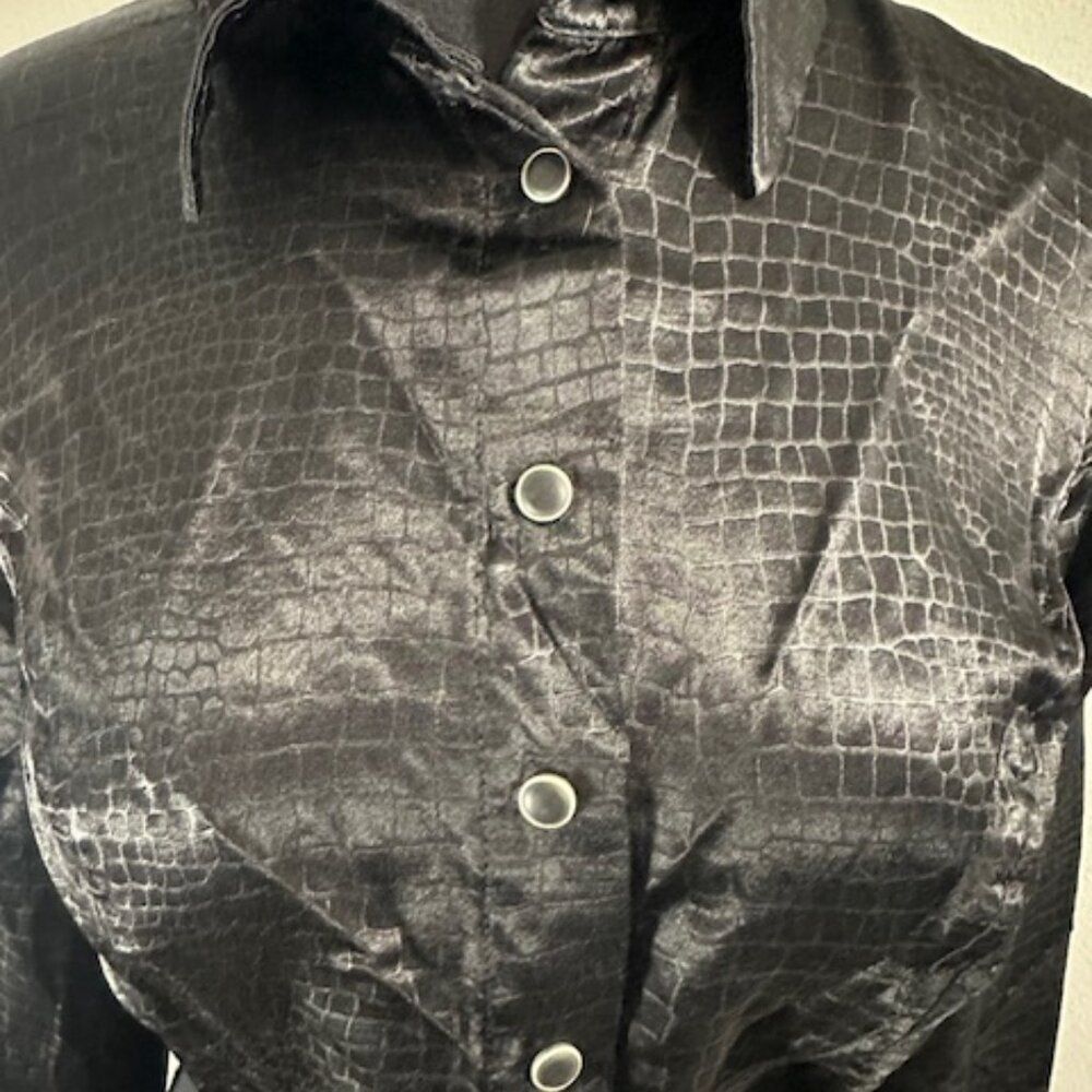 Vintage Guess Black Alligator look Button Up Shirt 8336 - Picture 2 of 11